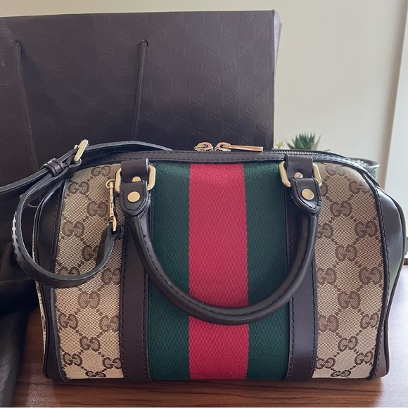 ❌SOLD❌on luxury site⭐️Authentic Gucci Bowling Bag🤎Made in Italy💚❤️ - Picture 6 of 16